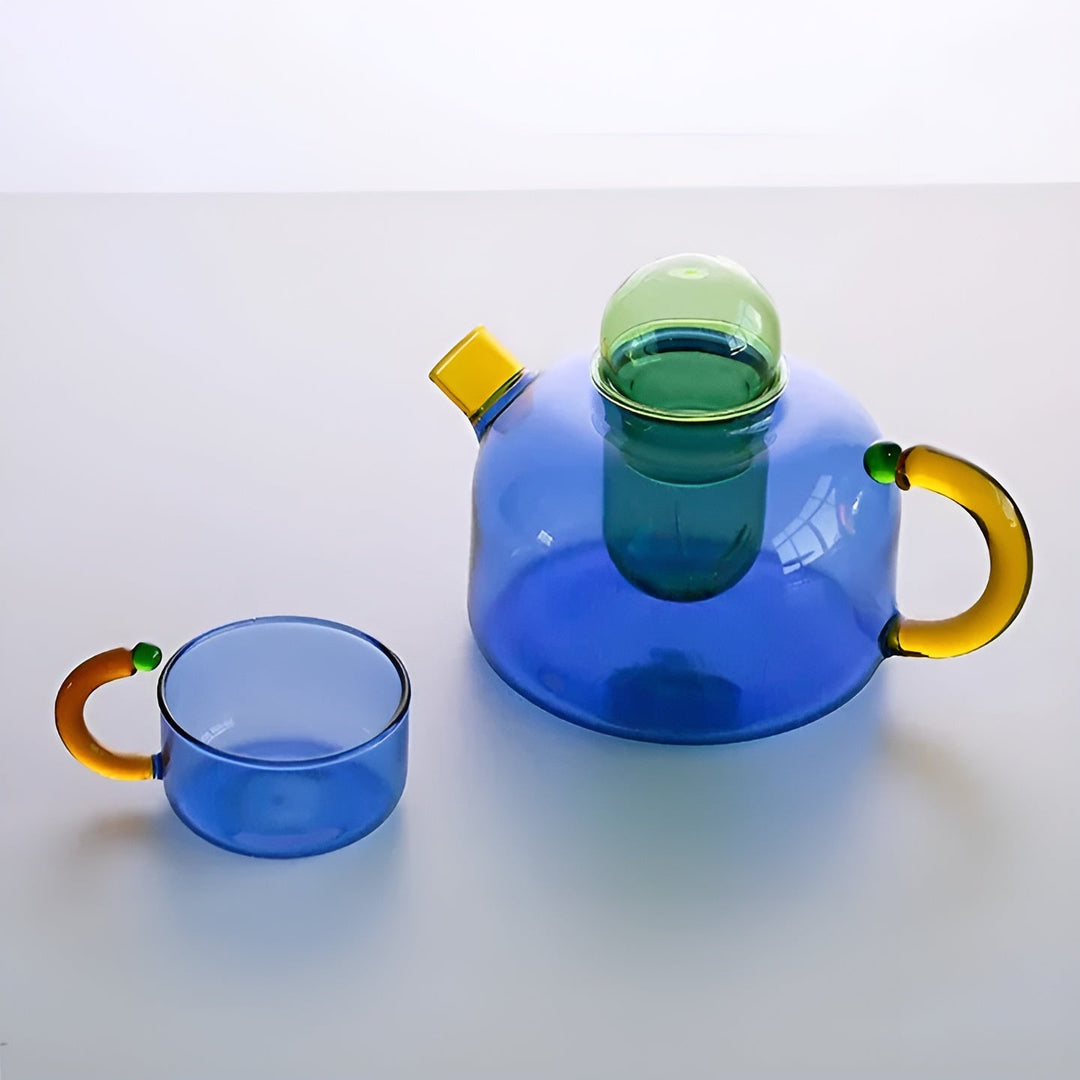 Transparent Teapot & Cups – Stylish Set in Contrasting Colors | Stornfield