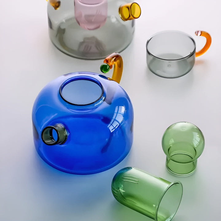 Transparent Teapot & Cups – Stylish Set in Contrasting Colors | Stornfield