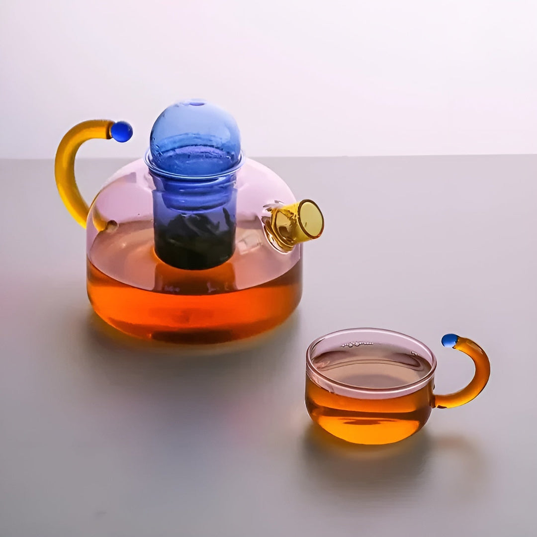 Transparent Teapot & Cups – Stylish Set in Contrasting Colors | Stornfield