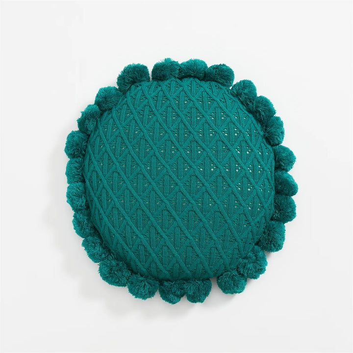 Cute Pompom Tassel Round Cosy Cushion in Acrylic Knit | Stornfield