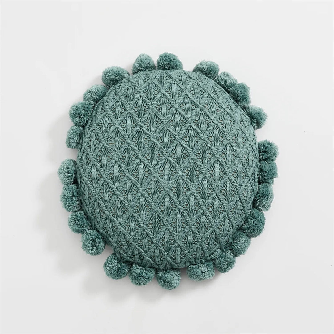 Cute Pompom Tassel Round Cosy Cushion in Acrylic Knit | Stornfield