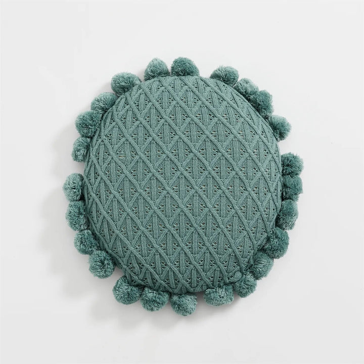 Cute Pompom Tassel Round Cosy Cushion in Acrylic Knit | Stornfield