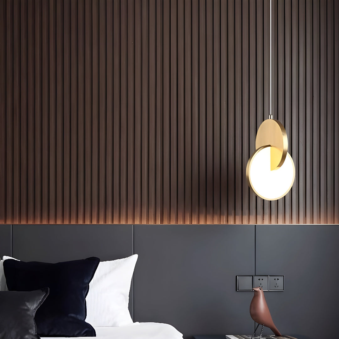 Modern Scandinavian LED pendant lamp with round frame and warm light bowl