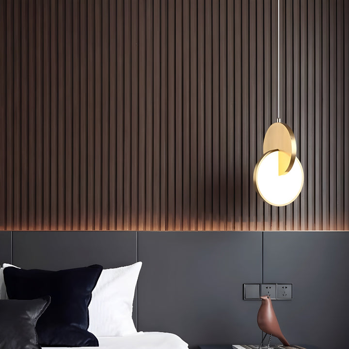 Modern Scandinavian LED pendant lamp with round frame and warm light bowl