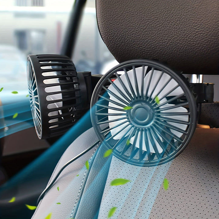 1 Pc Car Fan, Car Small Air Conditioner, Double-headed Rear Fan, Strong Wind, 360 Degrees Rotation, Large Air Volume, Subwoofer Operation, Base Fixed Clip Mounting Method, Suitable For Car Home | Stornfield
