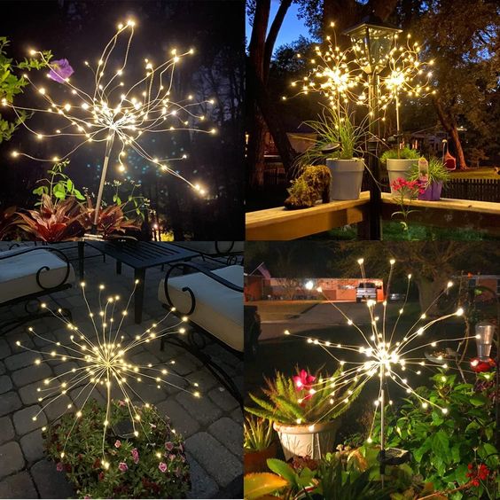 Stornfield | 4 Pieces Solar Firework Garden Lights - Weatherproof LED Decorative Lighting, Solar Powered for Garden and Patio