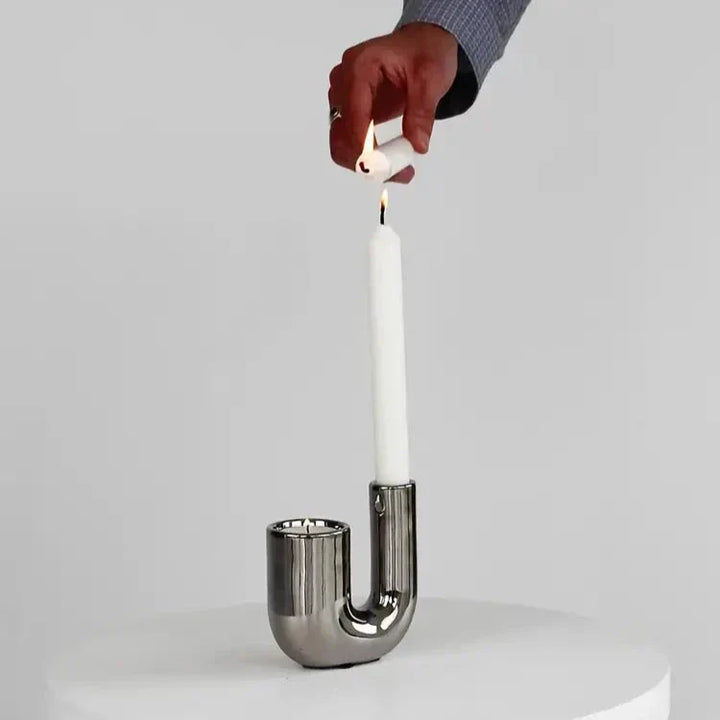 Elegant Silver Candle Holder with Minimalist Design | Stornfield