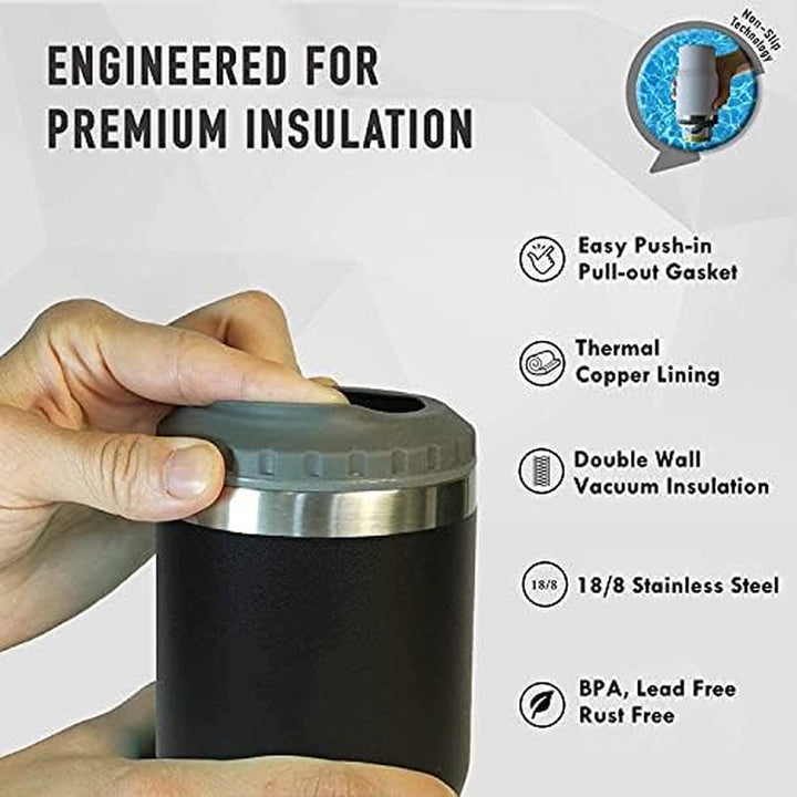 Stornfield | 4-in-1 Stainless Steel Can/Bottle Thermos, 14 Oz Dual-Purpose Lid, Insulated SUS Can Cooler, Beer Bottle Holder (Black)