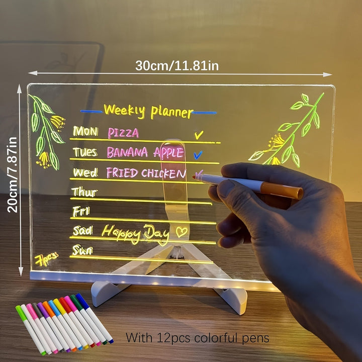 Stornfield | USB LED Noteboard with 12 Color Pens - Light Up Message Board for Office & Home
