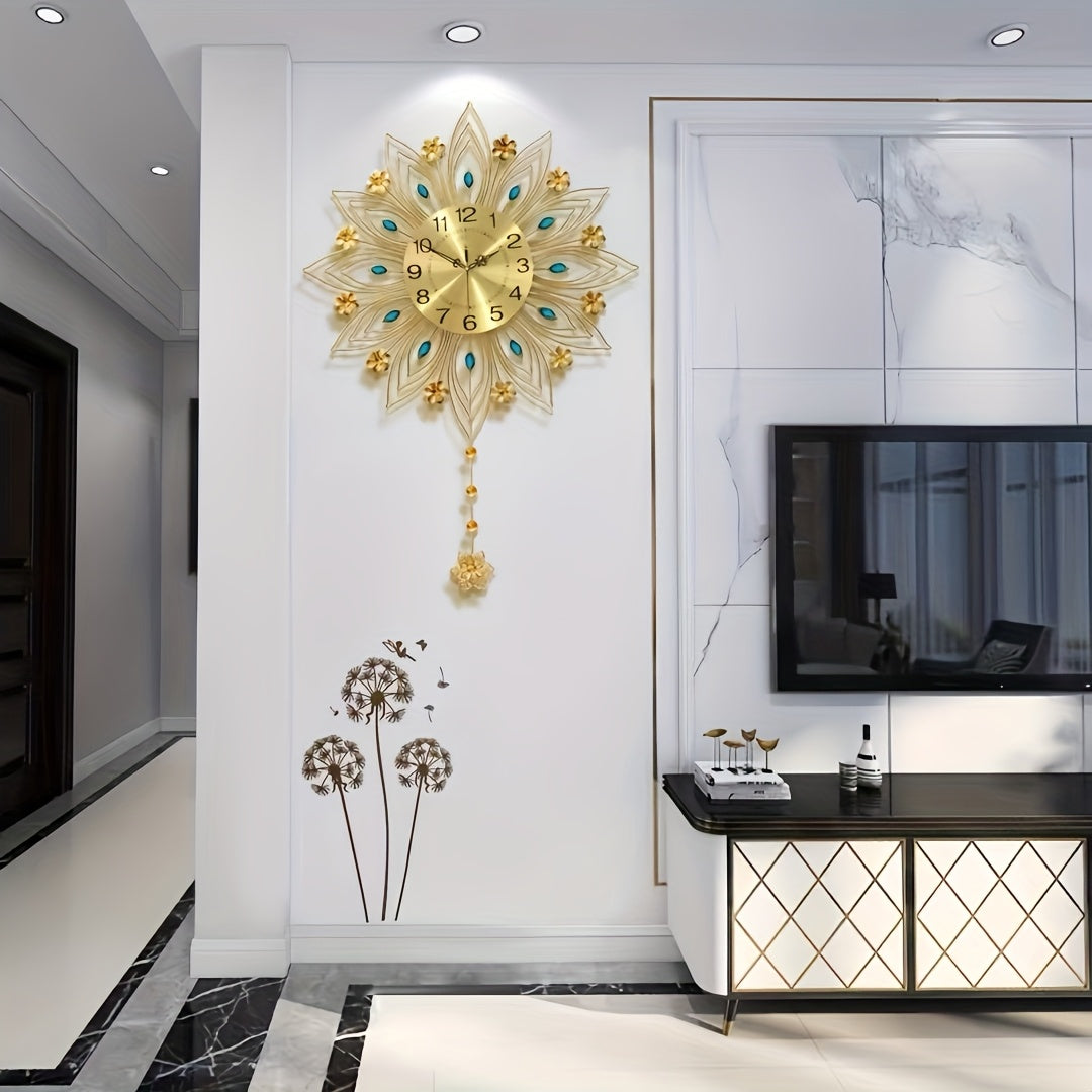 Elegant Floral Wall Clock with Luxurious Gold Accents | Stornfield
