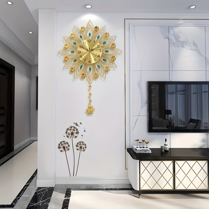 Elegant Floral Wall Clock with Luxurious Gold Accents | Stornfield