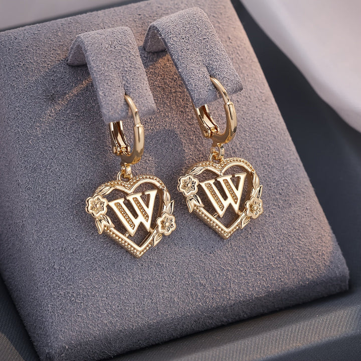 Stornfield | Dainty Initial Letter Heart Hoop Earrings