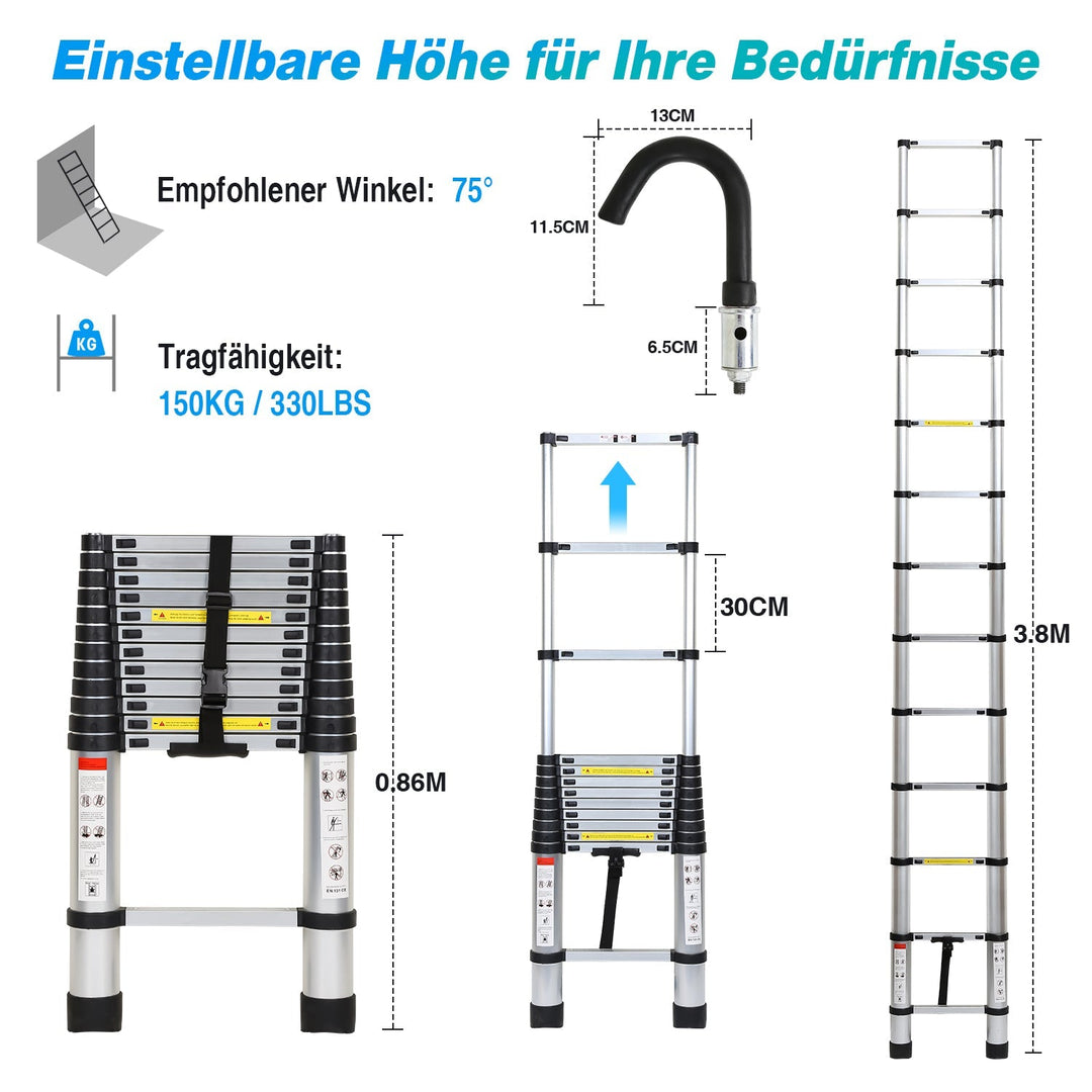 Telescopic ladder with 2 detachable hooks | Stornfield