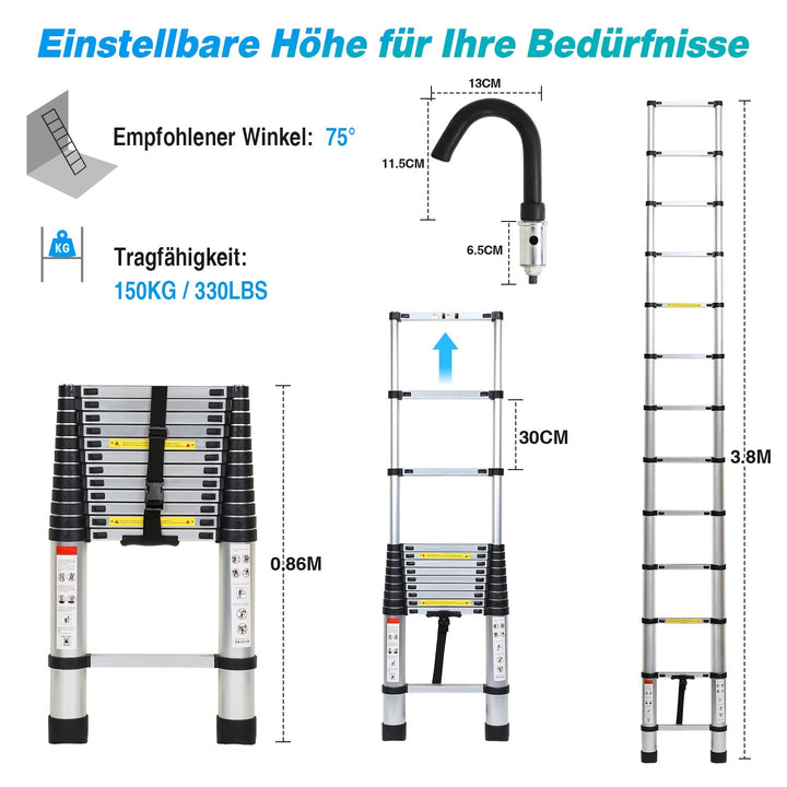 Telescopic ladder with 2 detachable hooks | Stornfield