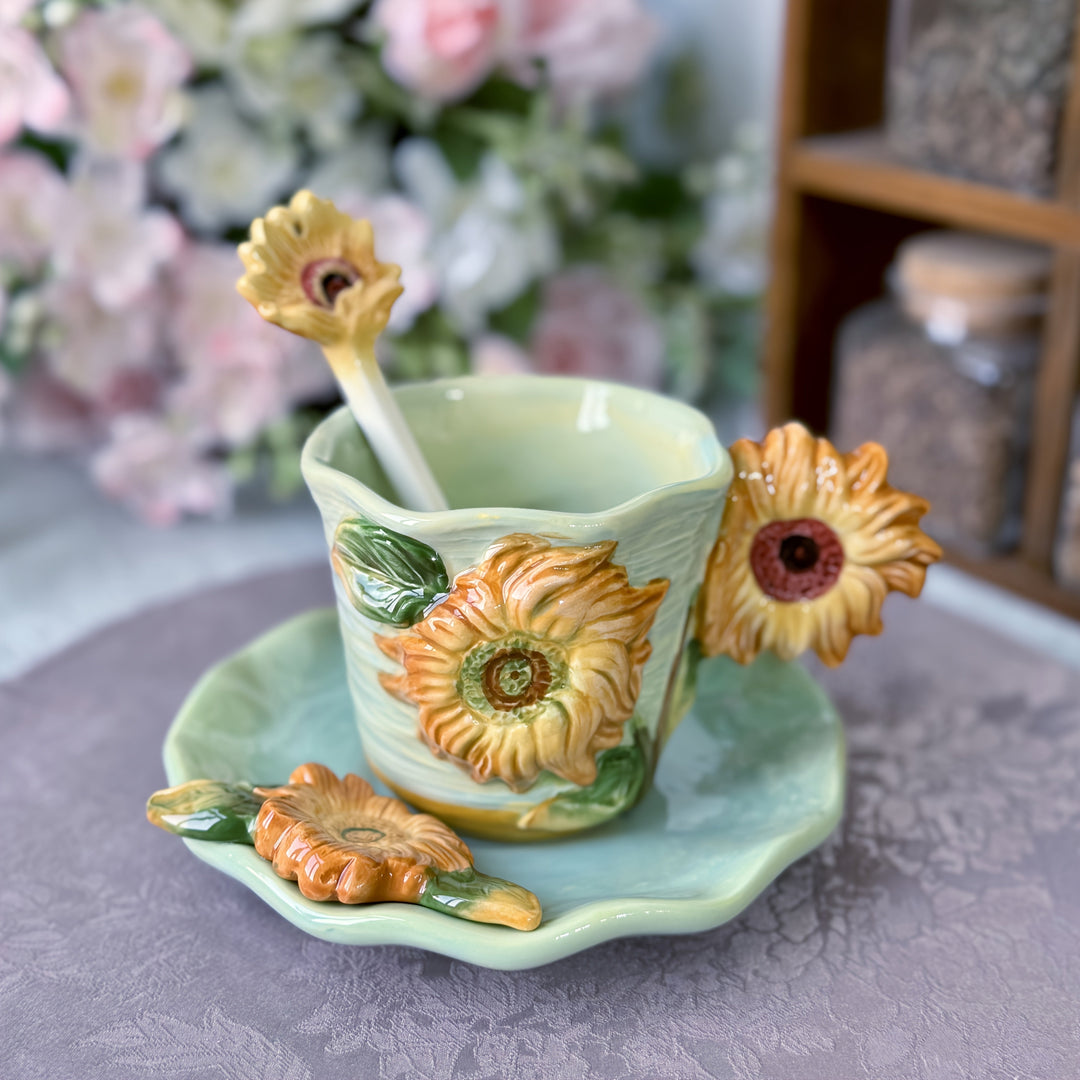 ArtSip Ceramic Mug & Saucer Set – Hand-painted 3D Design inspired by Van Gogh | Stornfield