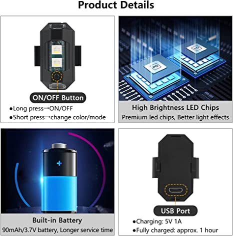 7 Colors LED Airplane Strobe Lights & USB Charger | Stornfield