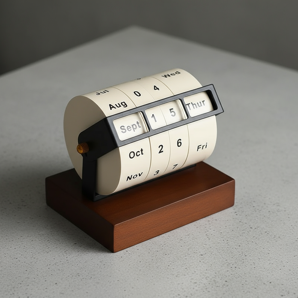 Mid-Century Rotating Wooden Perpetual Desk Calendar | Stornfield