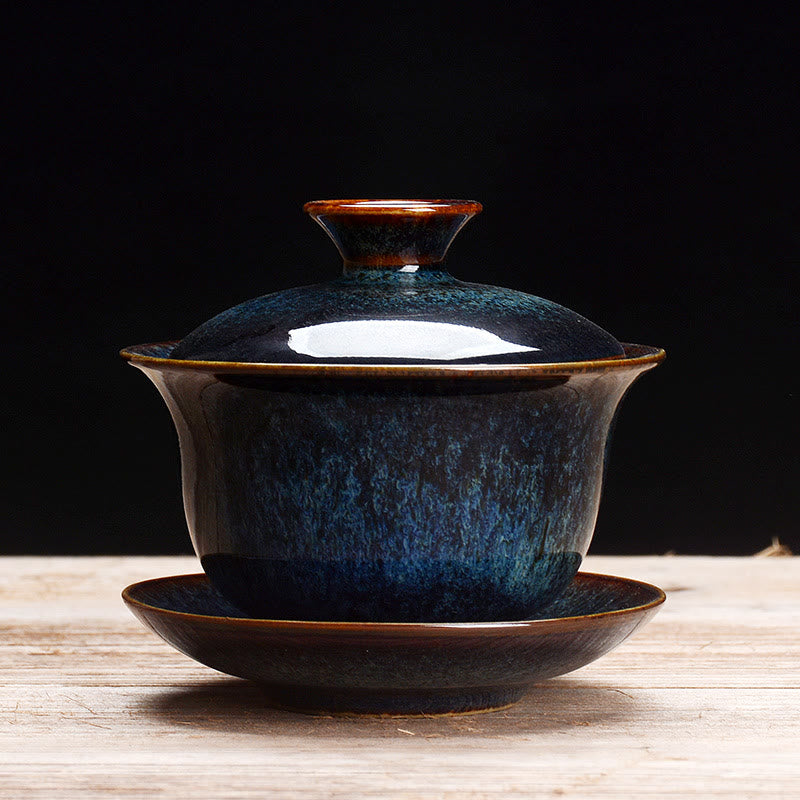 Stornfield | Vintage Sancai Ceramic Teacup with Lid and Saucer