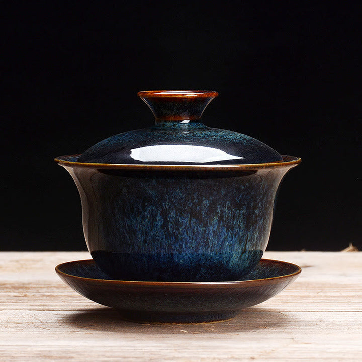 Stornfield | Vintage Sancai Ceramic Teacup with Lid and Saucer