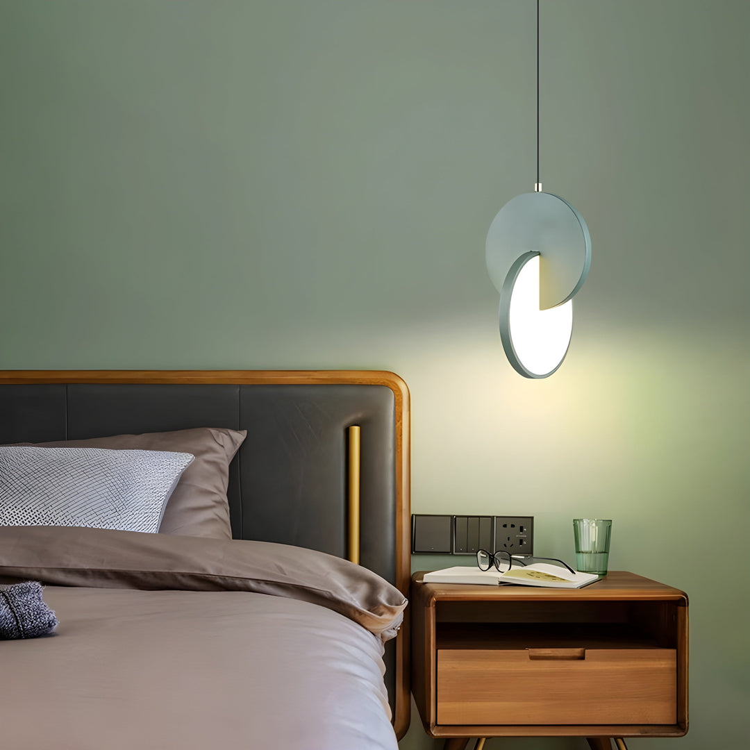 Modern Scandinavian LED pendant lamp with round frame and warm light bowl