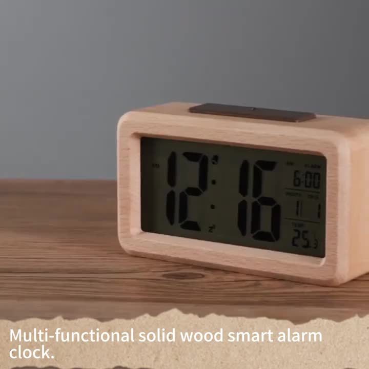 Elegant Wooden Alarm Clock with Calendar & Temperature Display | Stornfield