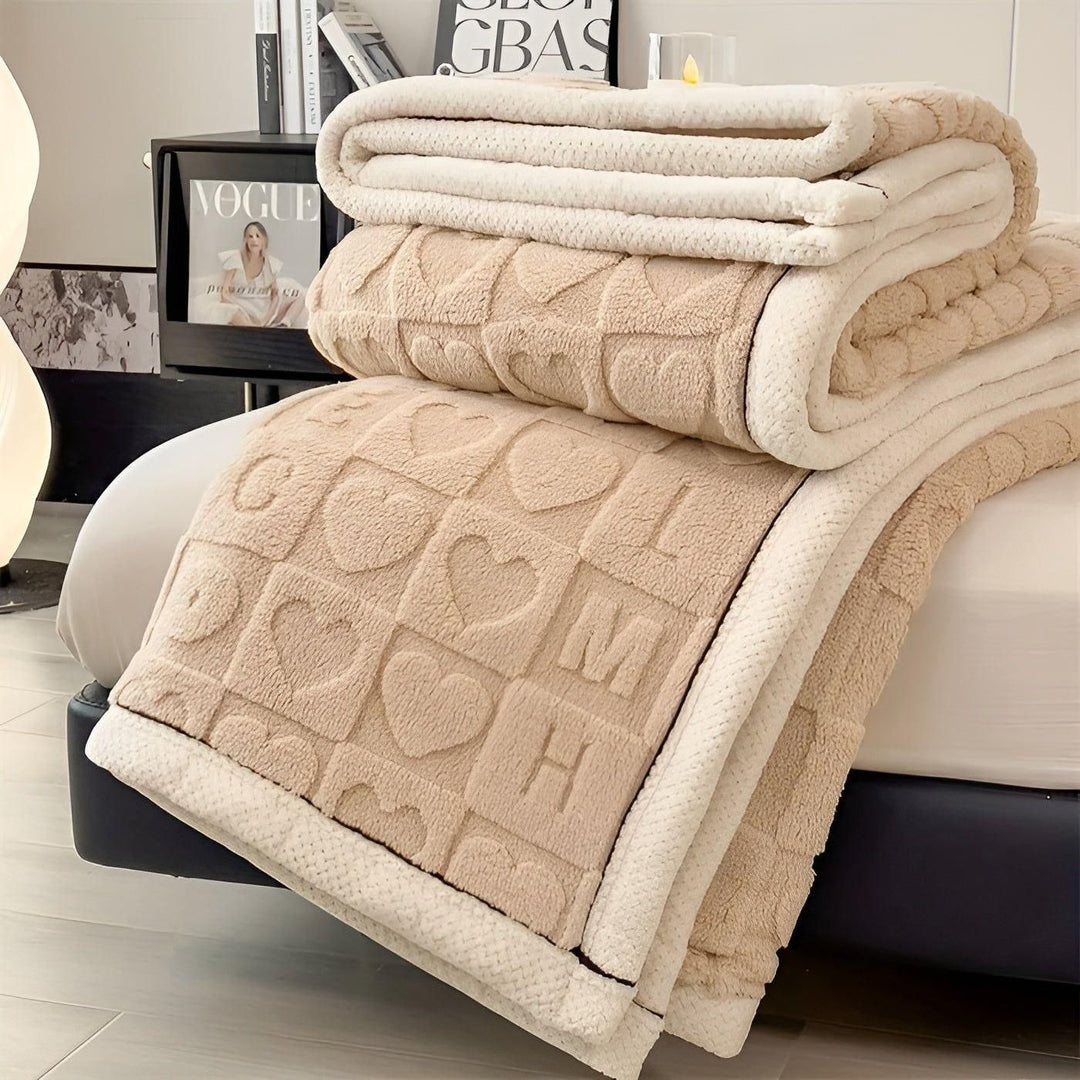 CoralDream Blanket - Warm Fleece Winter Blanket with Double-Sided Heart and Letter Design | Stornfield