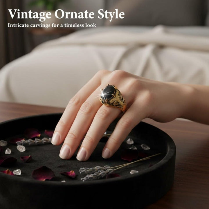 Engraved Men's Black Stone Ring Stornfield