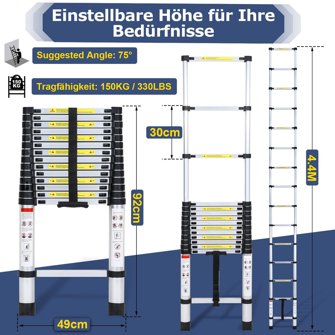Telescopic Ladder Aluminum Load capacity up to 150kg 2.6m-5m | Stornfield