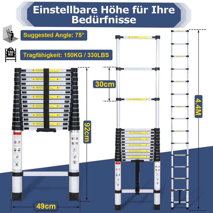 Telescopic Ladder Aluminum Load capacity up to 150kg 2.6m-5m | Stornfield