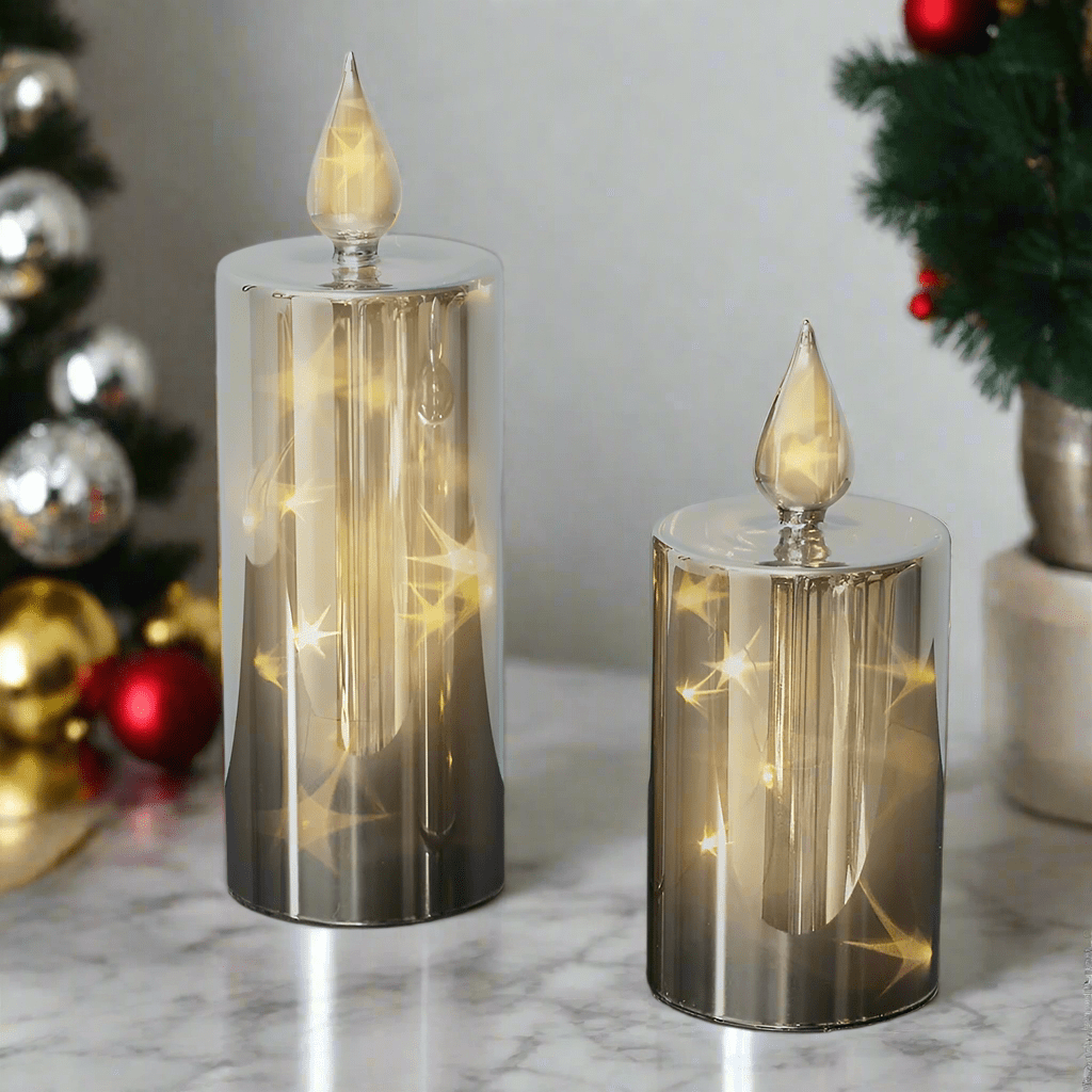 Stornfield | 2 Piece Smoky Glass LED Candle Set
