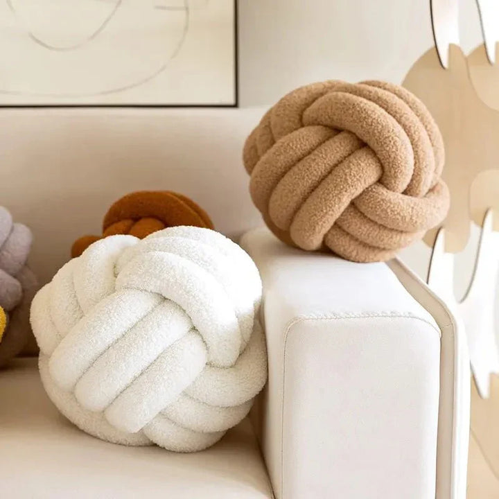 Decorative Knotted Teddy Ball Soft Cushion - 100% Wool, Round | Stornfield