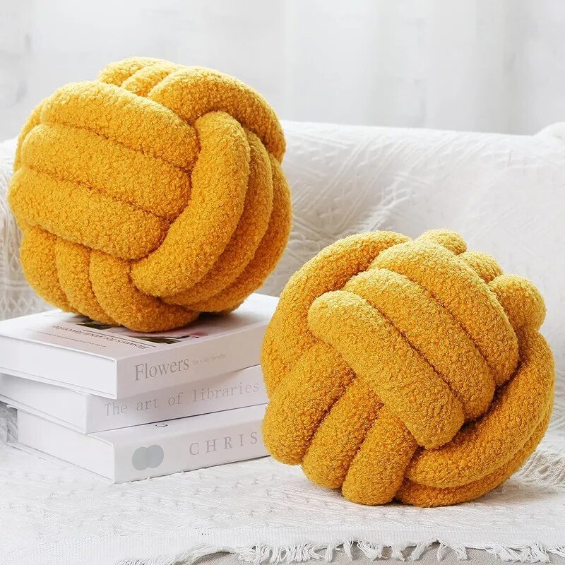 Decorative Knotted Teddy Ball Soft Cushion - 100% Wool, Round | Stornfield
