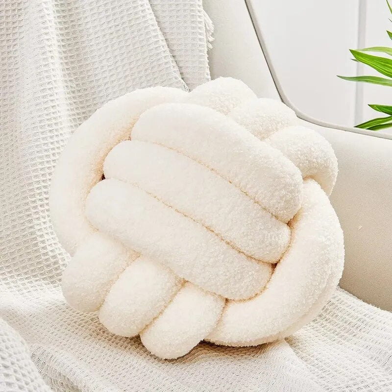 Decorative Knotted Teddy Ball Soft Cushion - 100% Wool, Round | Stornfield
