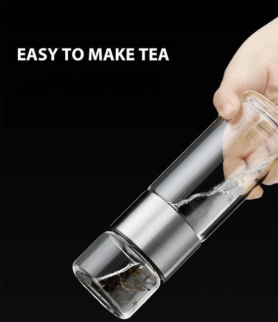 Thermal bottle with tea filter – Glass & Wood – Double-walled – 500 ml – ClearTherm | Stornfield