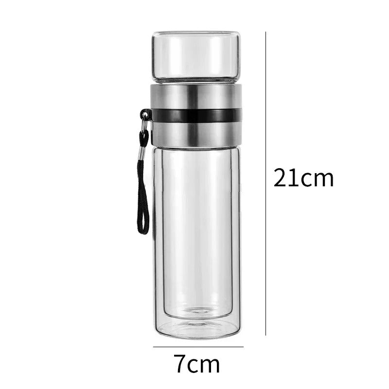 Thermal bottle with tea filter – Glass & Wood – Double-walled – 500 ml – ClearTherm | Stornfield