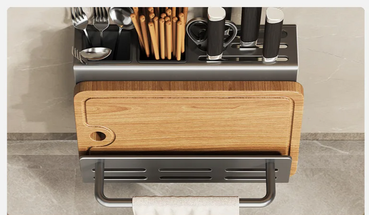 ChefSpace Wall-mounted Knife Holder with Cutting Board Storage – Stainless Steel Stornfield