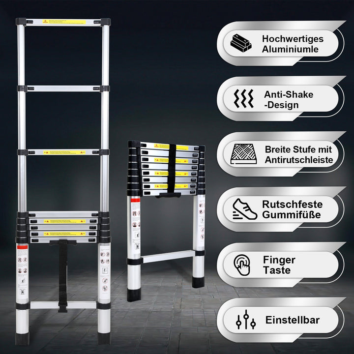 Telescopic Ladder Aluminum Load capacity up to 150kg 2.6m-5m | Stornfield