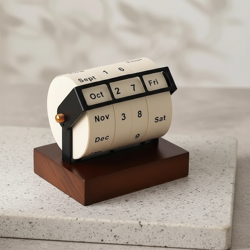 Mid-Century Rotating Wooden Perpetual Desk Calendar | Stornfield