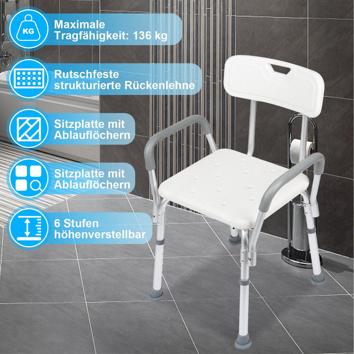 Shower stool height adjustable bath stool with backrest | Stornfield