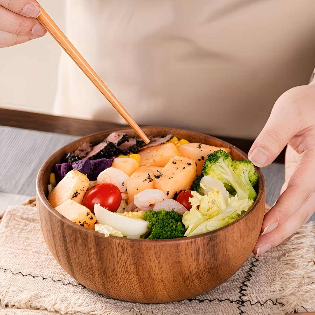 Wood Serving Bowls Set (4-piece) – ReusaStornfielde and Handcrafted | Perfect for Salad, Soup, Rice & Ramen | Stornfield