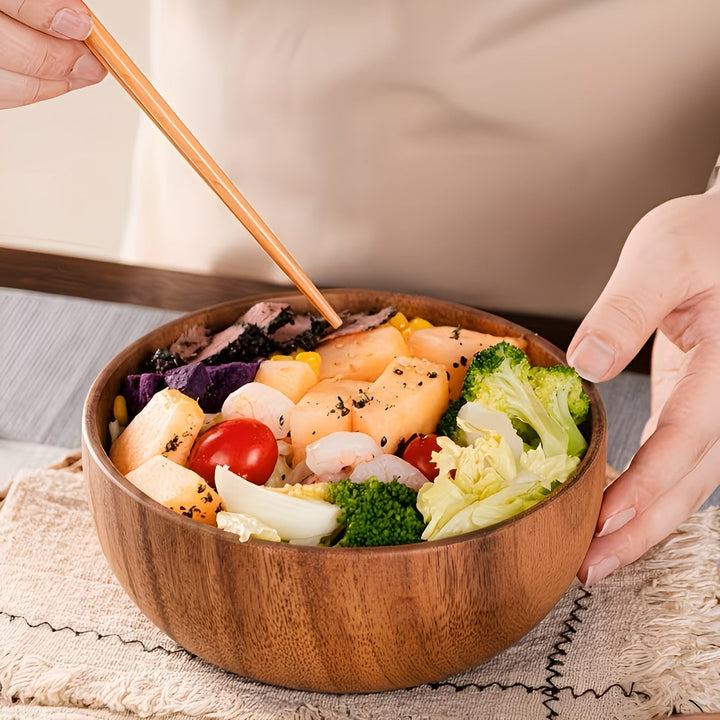 Wood Serving Bowls Set (4-piece) – ReusaStornfielde and Handcrafted | Perfect for Salad, Soup, Rice & Ramen | Stornfield