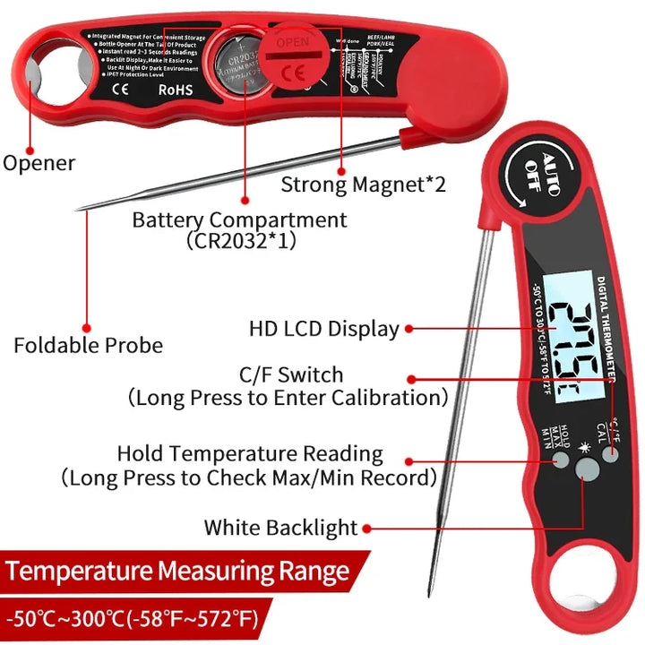 Digital Food Thermometer Instant Read Meat Thermometer with Backlight | Stornfield