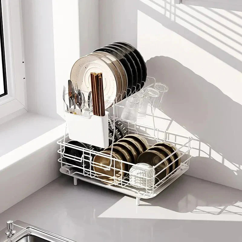 Double Stainless Steel Bowl and Dish Drain Rack Dishware Cleaning Rack | Stornfield
