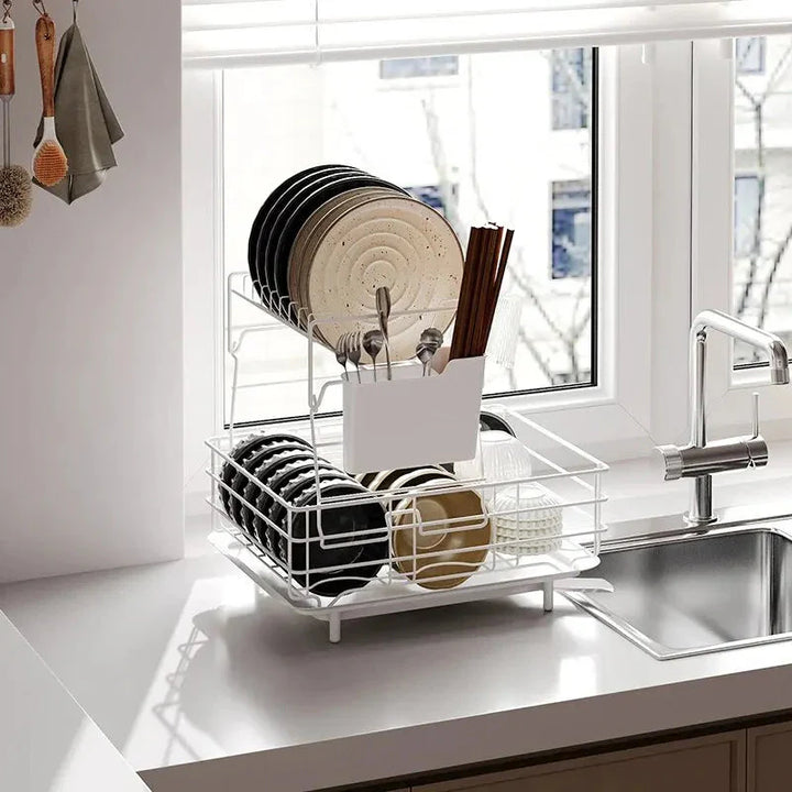 Double Stainless Steel Bowl and Dish Drain Rack Dishware Cleaning Rack | Stornfield