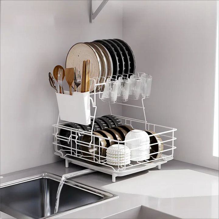 Double Stainless Steel Bowl and Dish Drain Rack Dishware Cleaning Rack | Stornfield