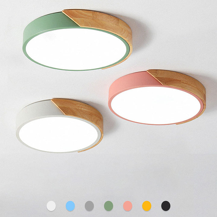 Minimalistic Round LED Ceiling Light with Wood Décor – Modern Design, Dimmable | Stornfield