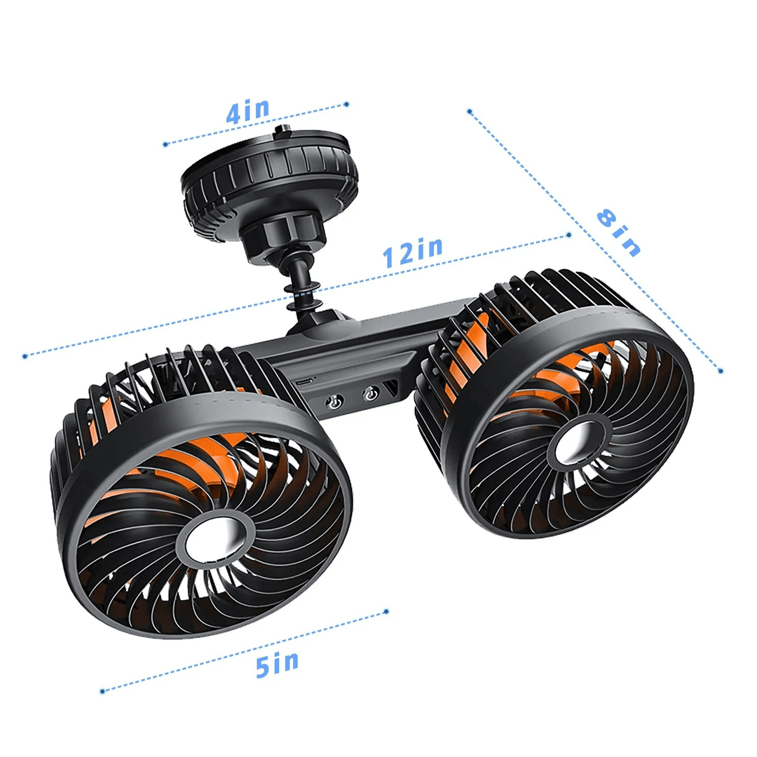 Double Head Car Fan with Suction Cup and Battery | Stornfield