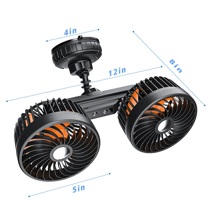 Double Head Car Fan with Suction Cup and Battery | Stornfield
