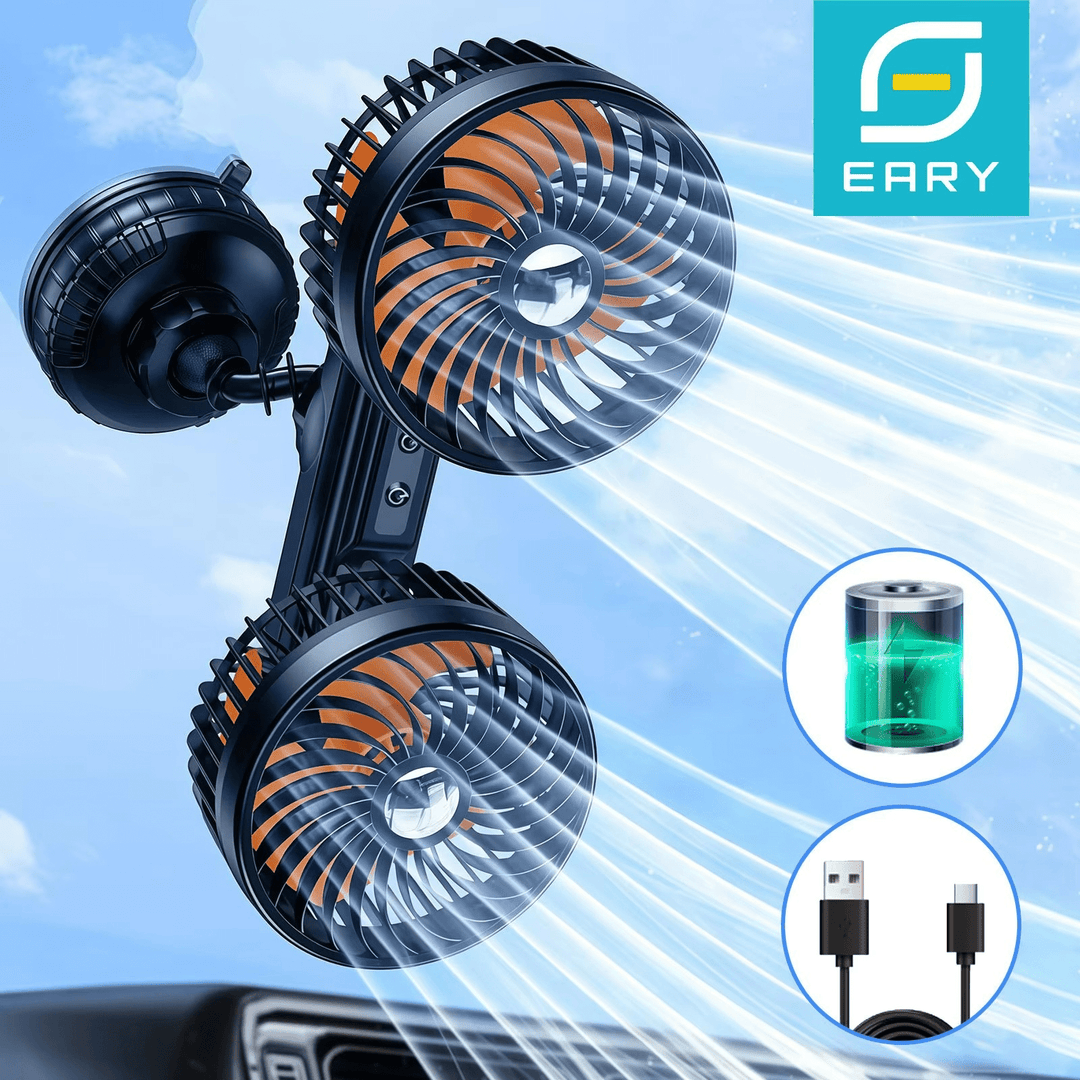 Double Head Car Fan with Suction Cup and Battery | Stornfield