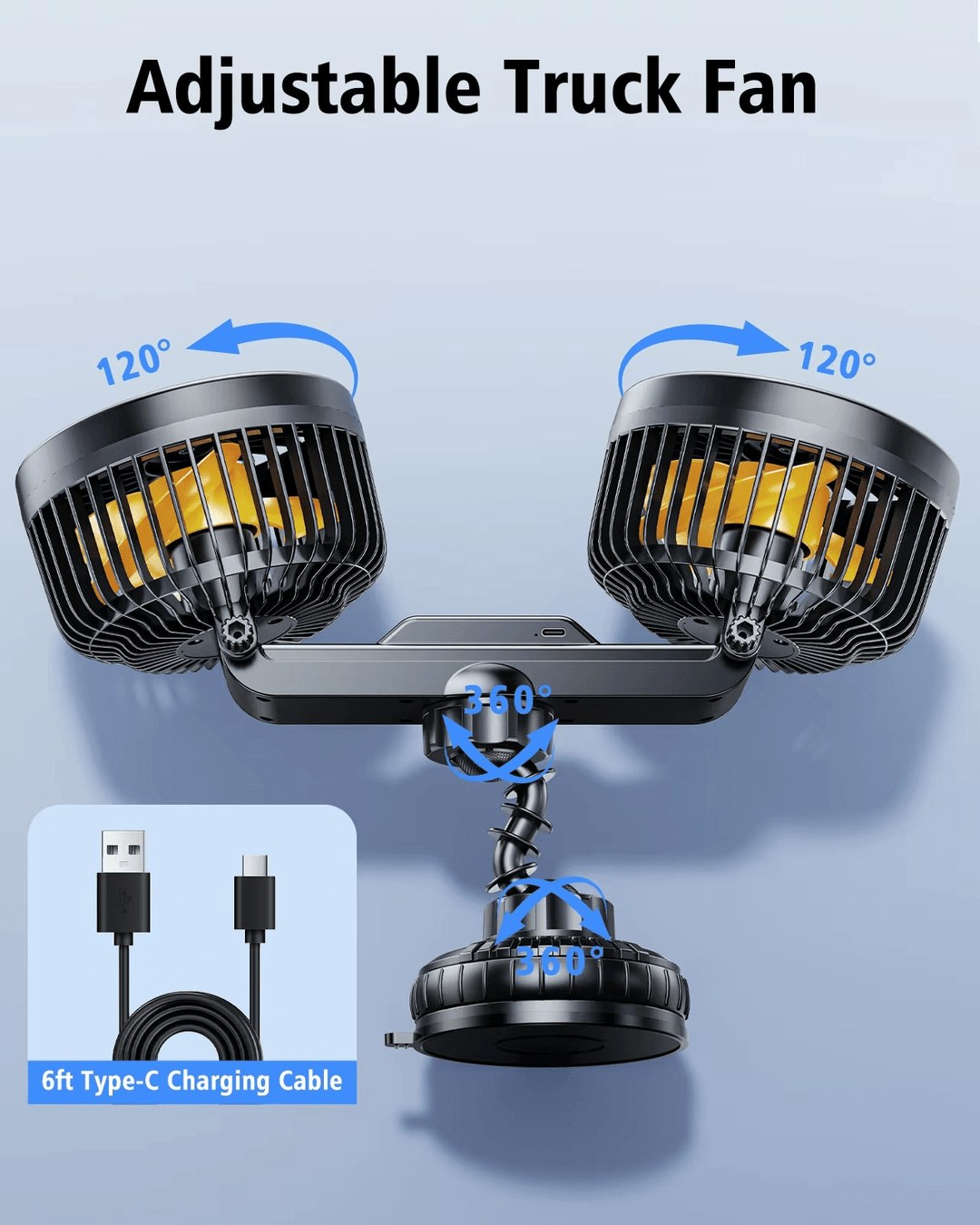 Double Head Car Fan with Suction Cup and Battery | Stornfield
